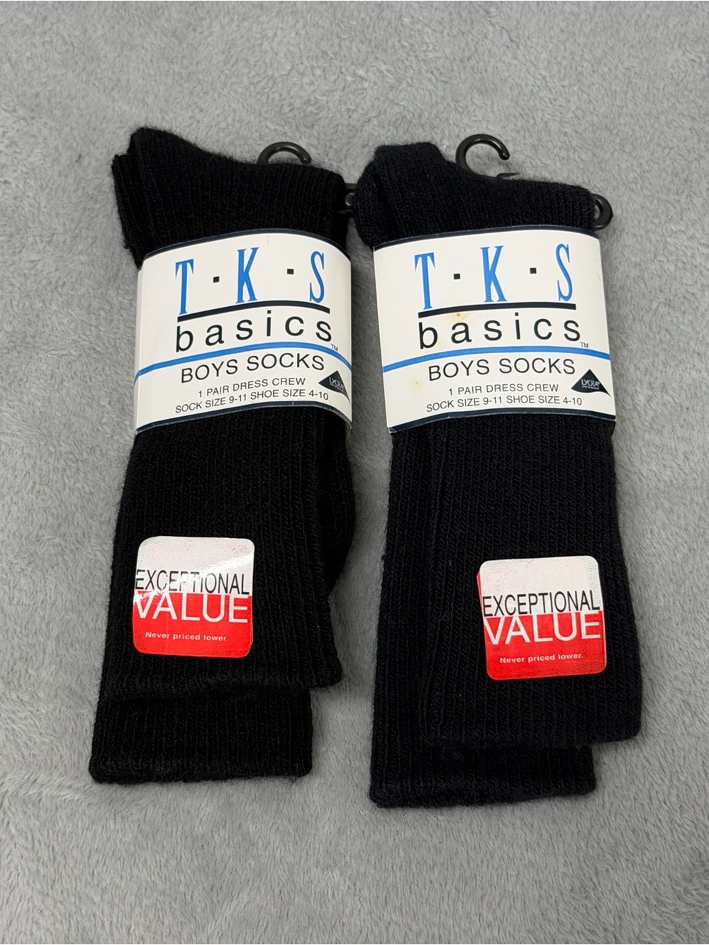 Vintage TKS Basics Boys Dress Crew Socks Black 2 Pair Sears NOS Deadstock 90s